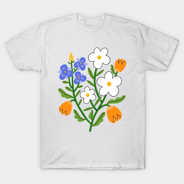 Pansy, daisy and tulip flower composition T-Shirt by Stolenpencil